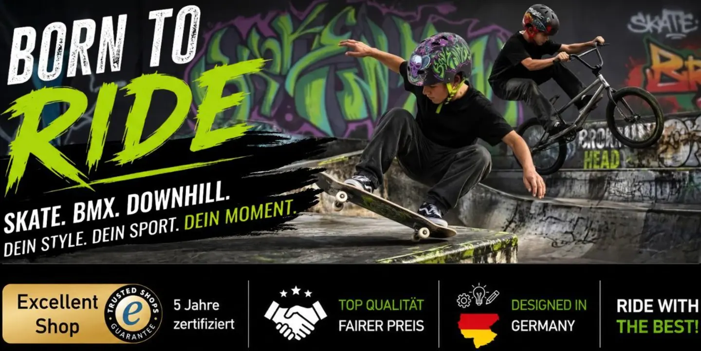 Skater und BMX-Fahrer mit Broken Head Helmen in Aktion